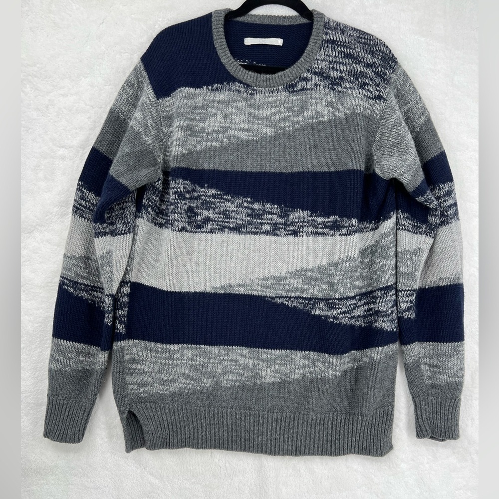 Outerknown sweater men US L Gray Blue geometric stripe organic cotton baby alpac
